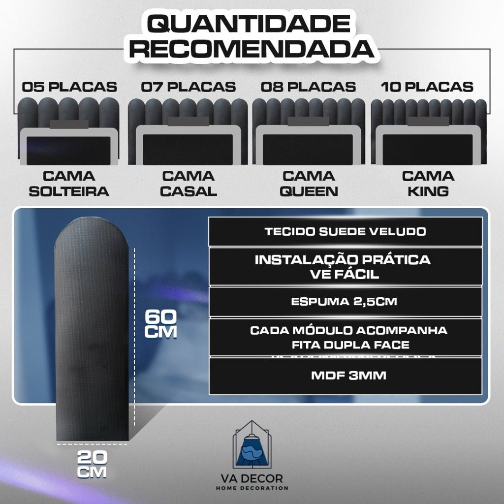 Cabeceira Adesiva Estofada Modelo Nuvem 60x20cm – Kit Completo para Cama Box Casal | Conforto, Design e Envio Imediato
