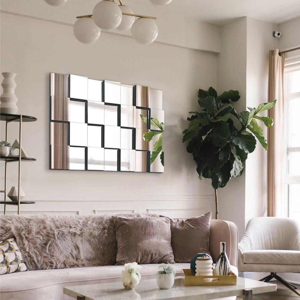 Espelho Decorativo 3D de Parede Liverpool – Design Moderno, Grande Formato e Efeito Geométrico Sofisticado