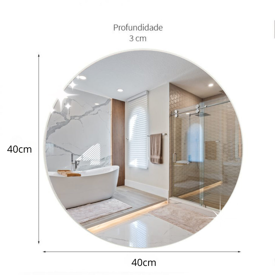 Espelho Redondo de Parede 40cm com Borda Lapidada – Ideal para Banheiro, Fácil Instalação e Acabamento Seguro