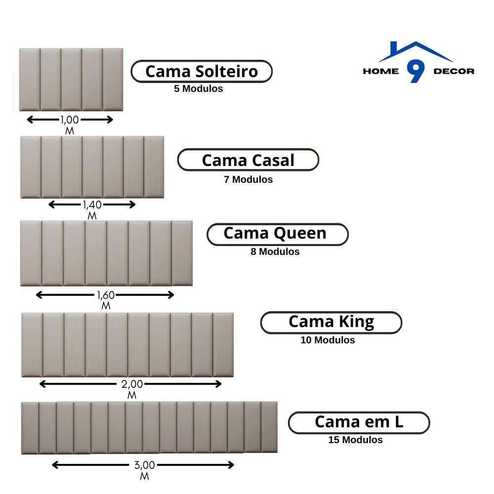 Cabeceira Estofada para Cama Box – Kit com 10 Unidades Retangulares 45x20cm | Envio Imediato e Design Sofisticado