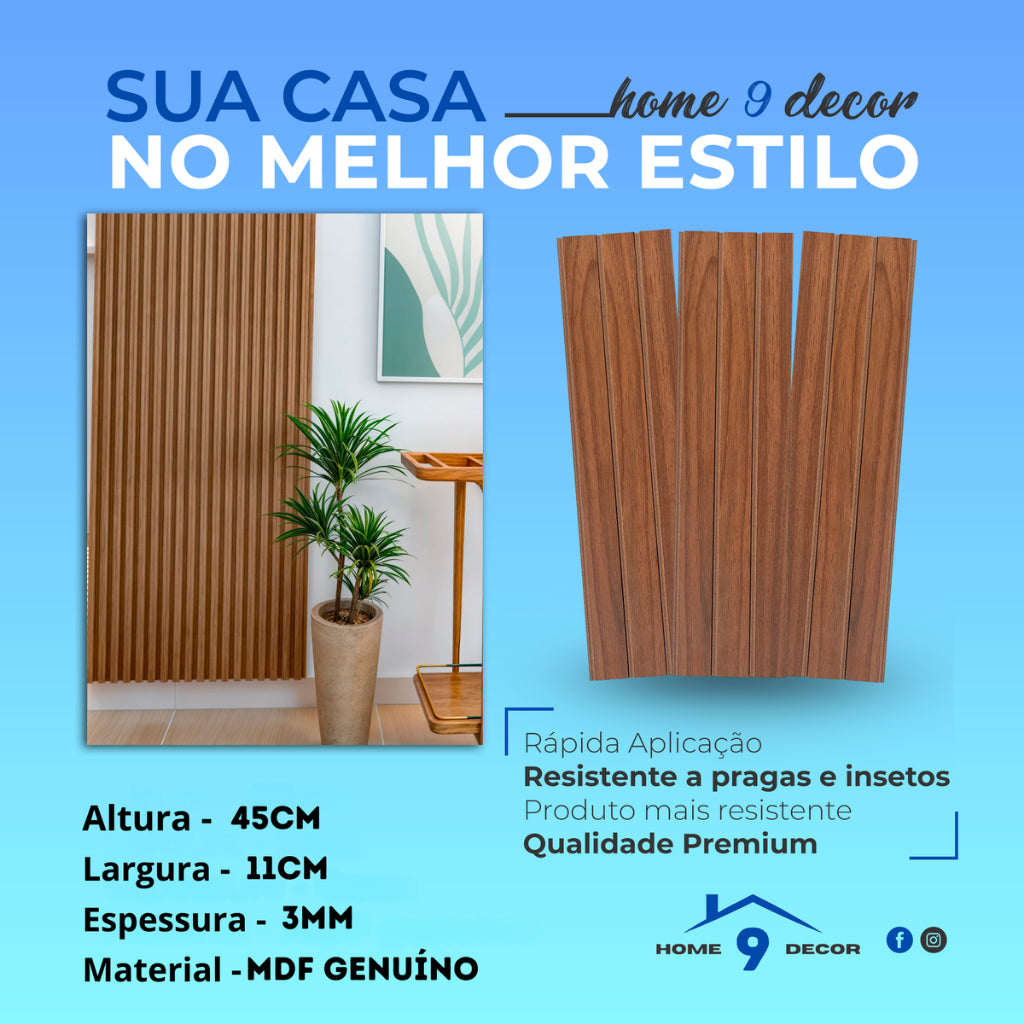 Kit com 30 Painéis Ripados Adesivos em MDF 45x11cm – Revestimento Decorativo para Parede com Instalação Fácil