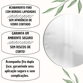 Espelho Redondo de Parede 40cm com Borda Lapidada – Ideal para Banheiro, Fácil Instalação e Acabamento Seguro