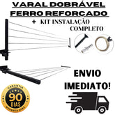 Varal Retrátil de Parede Dobrável em Ferro Reforçado – Com Kit de Instalação Completo e Envio Imediato