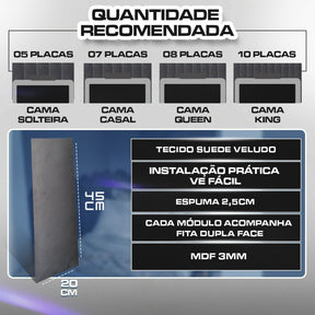Cabeceira Estofada Modular para Cama Box Casal – Kit com 7 Placas 45x20cm | Visual Sofisticado e Instalação Prática