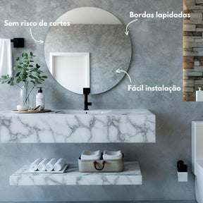 Espelho Redondo de Parede 40cm com Borda Lapidada – Ideal para Banheiro, Fácil Instalação e Acabamento Seguro